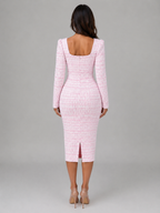 Tweed Midi Dress & Cropped Blazer Two-Piece Outfit Set