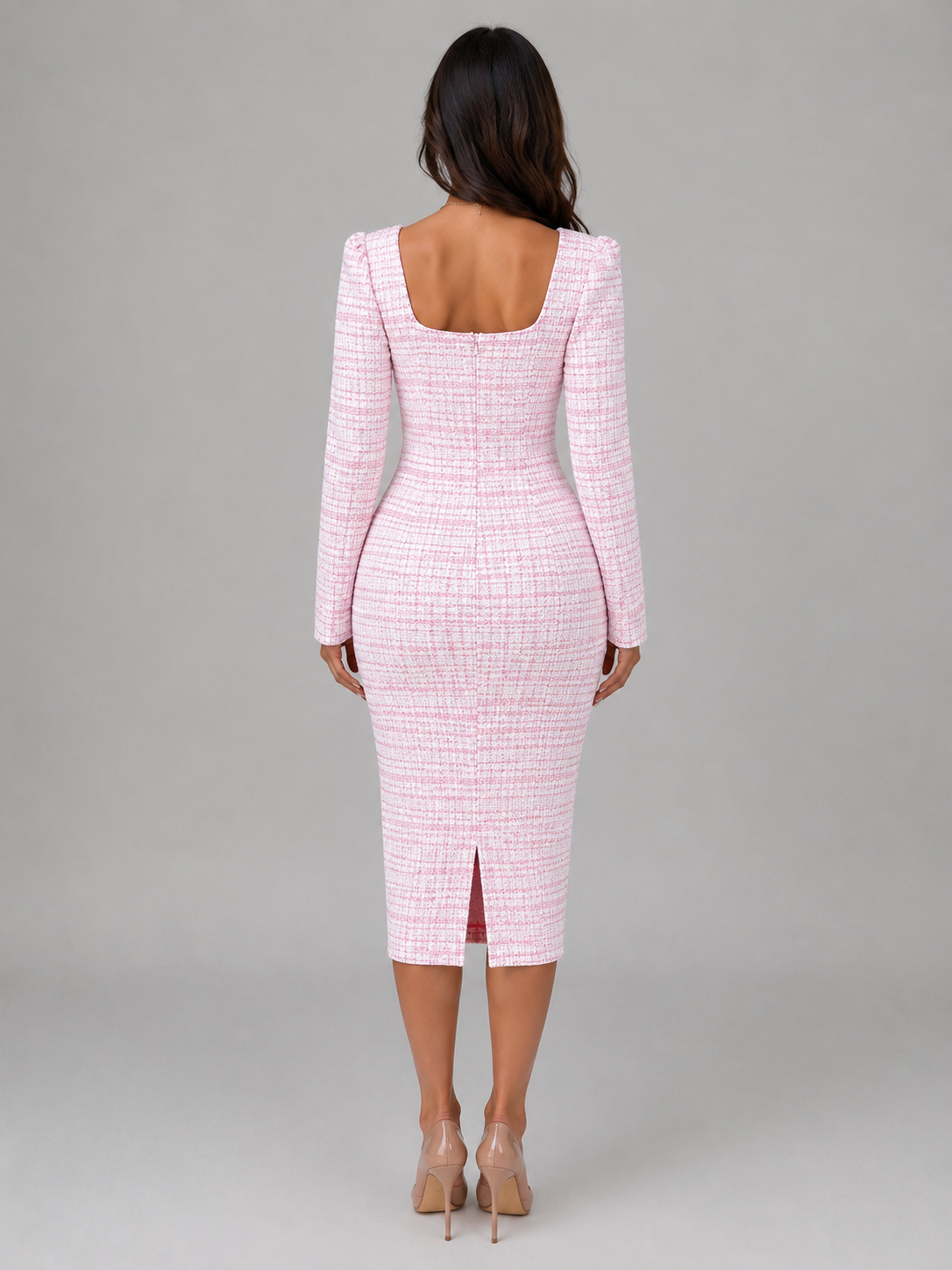 Tweed Midi Dress & Cropped Blazer Two-Piece Outfit Set