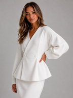 Two-Piece Skirt Suit – V-Neck Peplum Jacket & Maxi Pencil Skirt Set