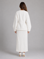 Two-Piece Skirt Suit – V-Neck Peplum Jacket & Maxi Pencil Skirt Set