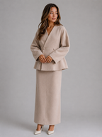 Two-Piece Skirt Suit – V-Neck Peplum Jacket & Maxi Pencil Skirt Set