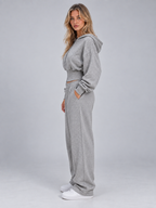 Two-Piece Tracksuit – Cinched Waist Zip Hoodie & Wide Leg Joggers