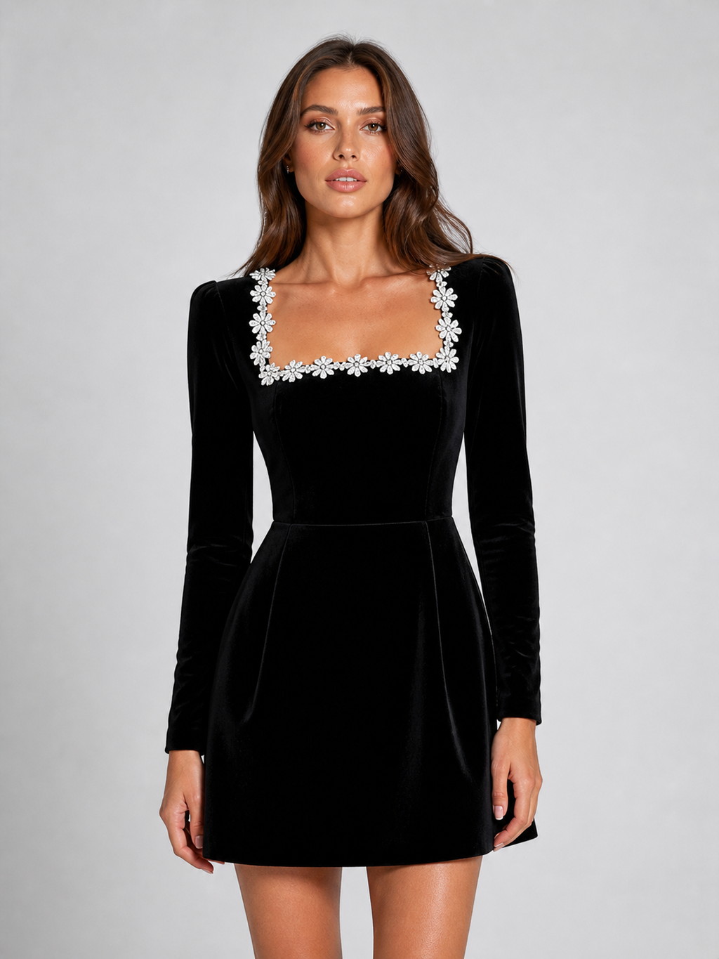 Women's Velvet Crystal Mini Dress
