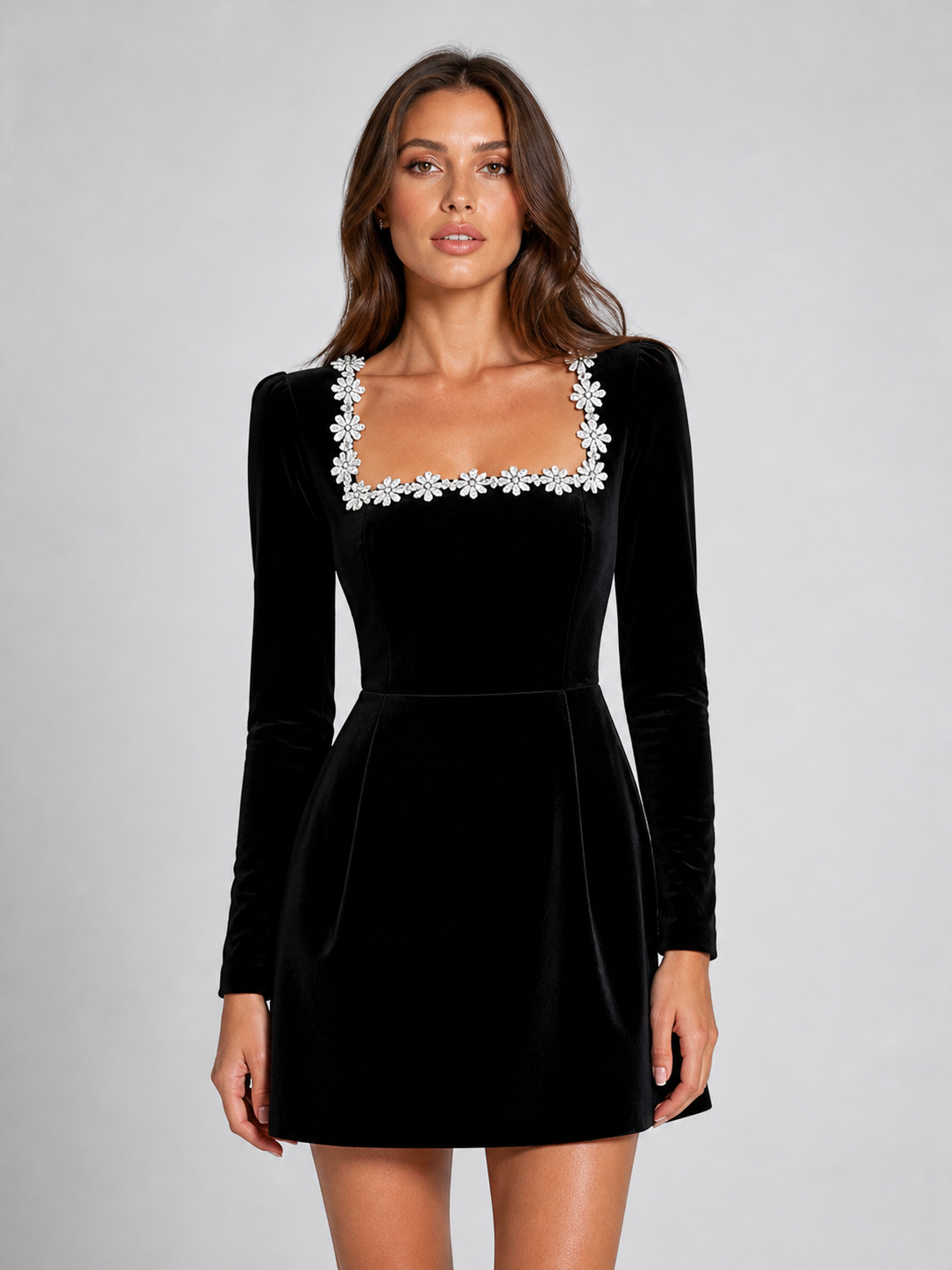Women's Velvet Crystal Mini Dress