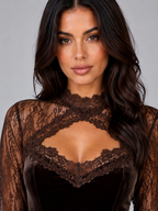 Velvet Lace Midi Dress – Long Sleeve Cut-Out Evening Dress