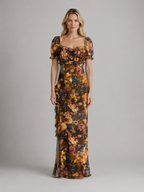 Vintage Floral Mesh Maxi Dress