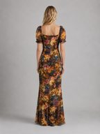 Vintage Floral Mesh Maxi Dress