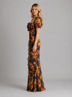 Vintage Floral Mesh Maxi Dress