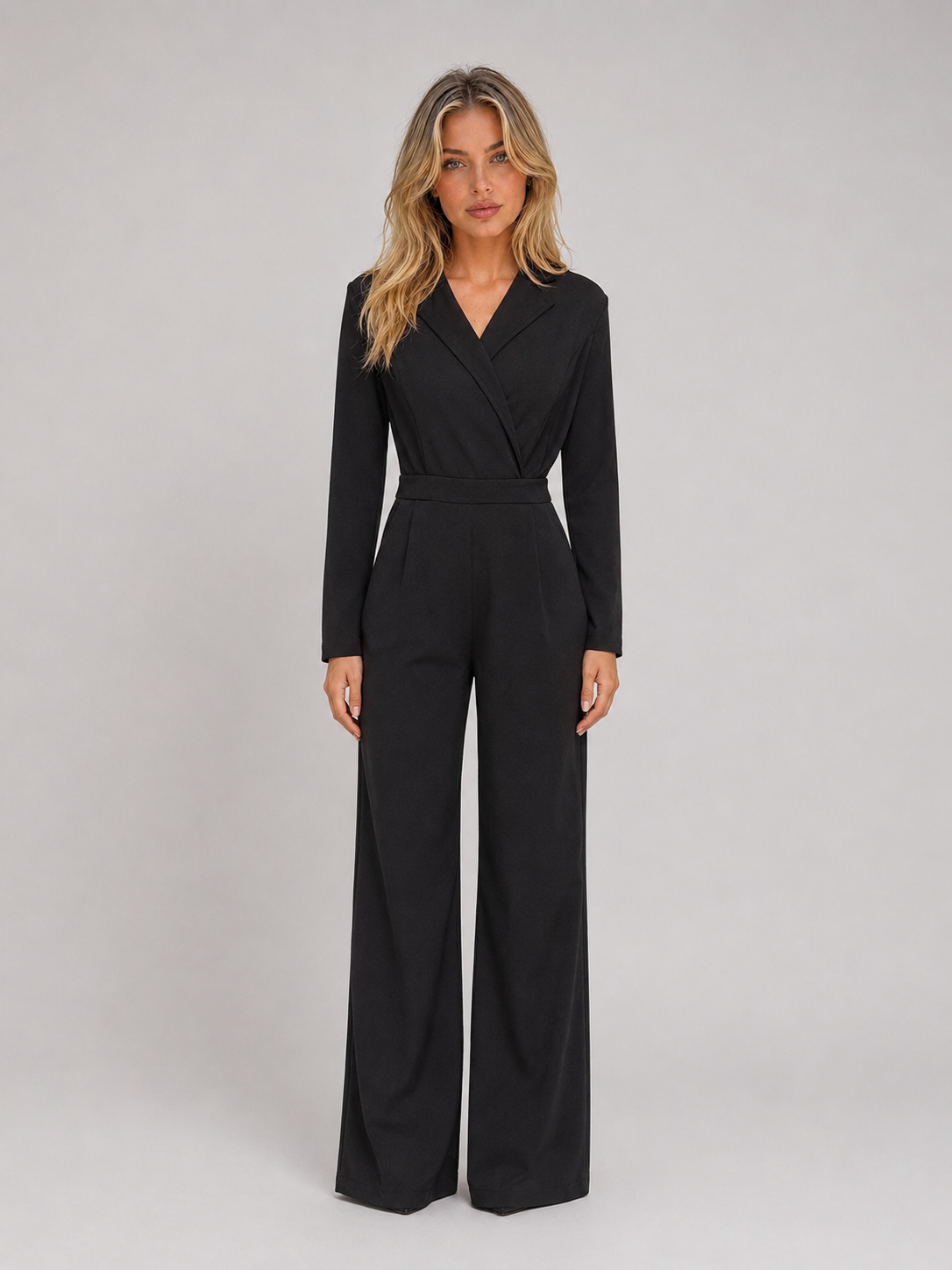 Wide Leg Jumpsuit – Wrap Front Belted Tailored Suit