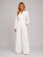 Wide Leg Jumpsuit – Wrap Front Belted Tailored Suit