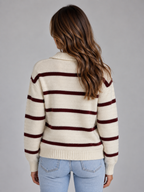 Wool Striped Jumper – Collared V-Neck Long Sleeve Knit Sweater