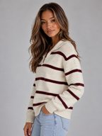 Wool Striped Jumper – Collared V-Neck Long Sleeve Knit Sweater