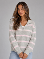 Wool Striped Jumper – Collared V-Neck Long Sleeve Knit Sweater