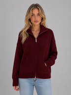 Zip Up Knitted Sweater – Soft Funnel Neck Knit Jacket