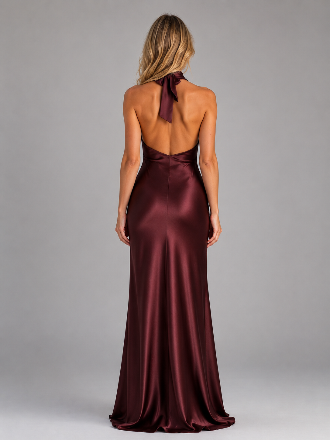 Women's Satin Halter Maxi Dress