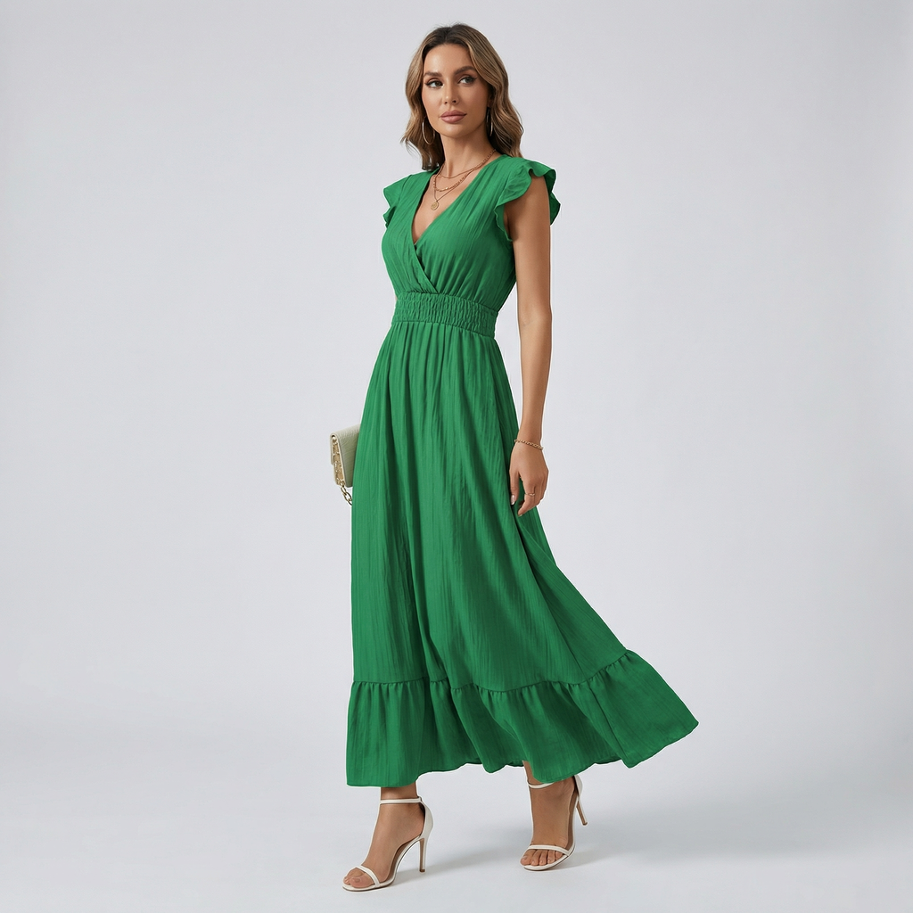 Women's Shirred Waist Midi Dress
