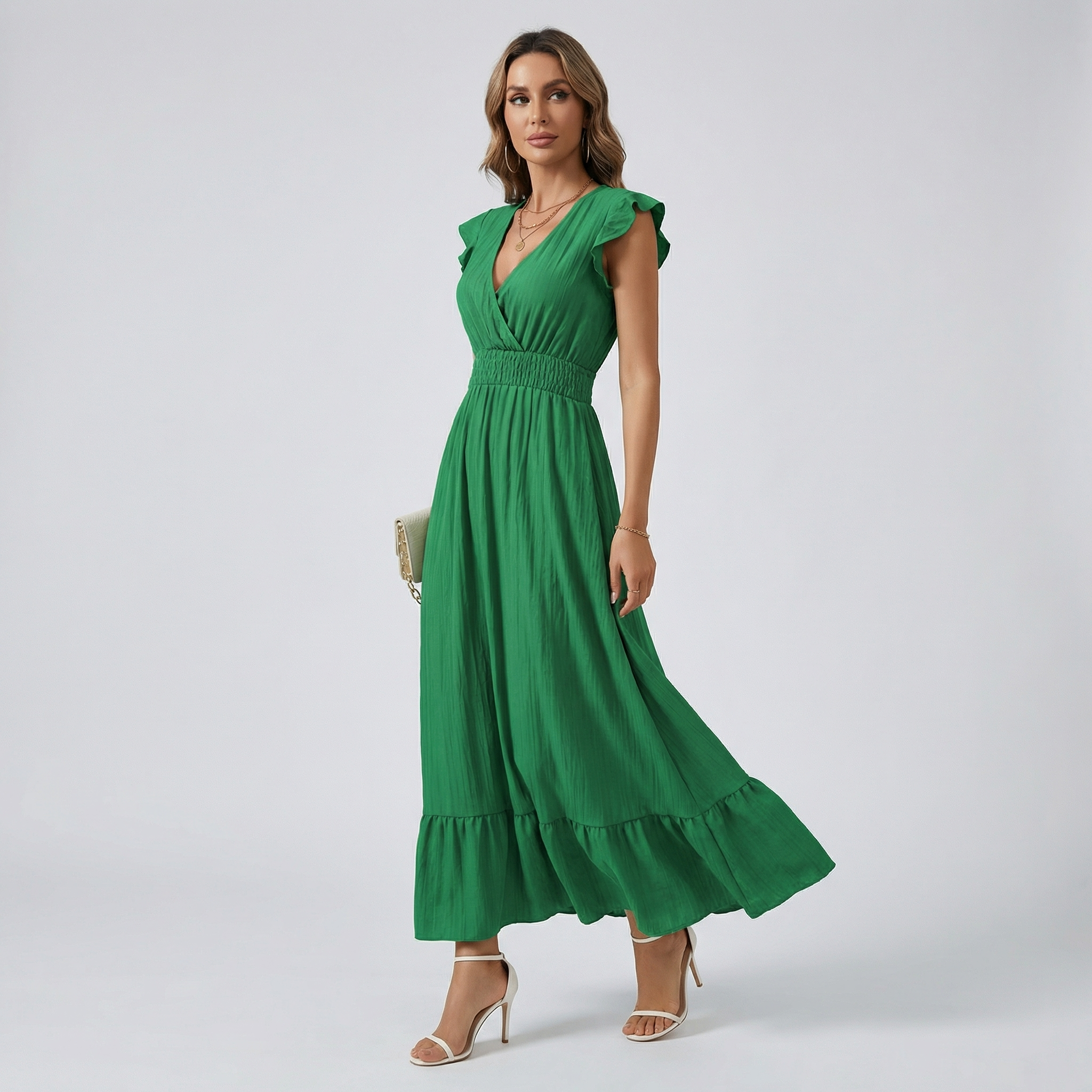 Women's Shirred Waist Midi Dress