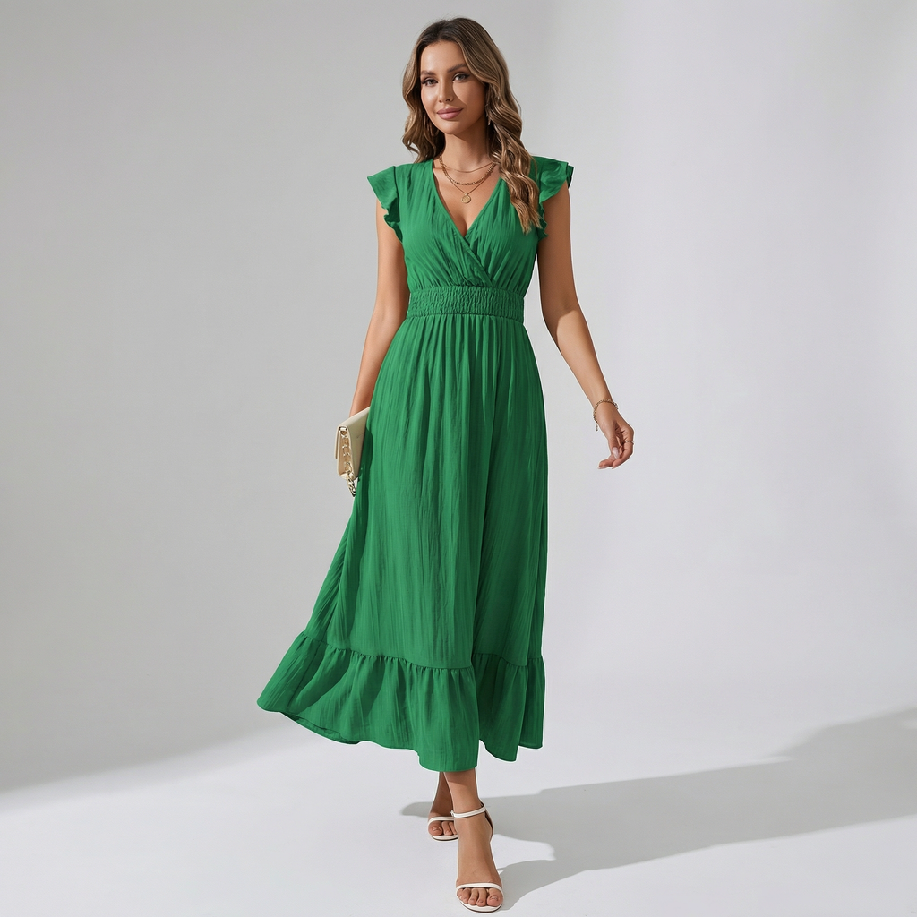 Women's Shirred Waist Midi Dress