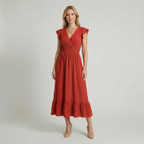 Shirred Waist Midi Dress