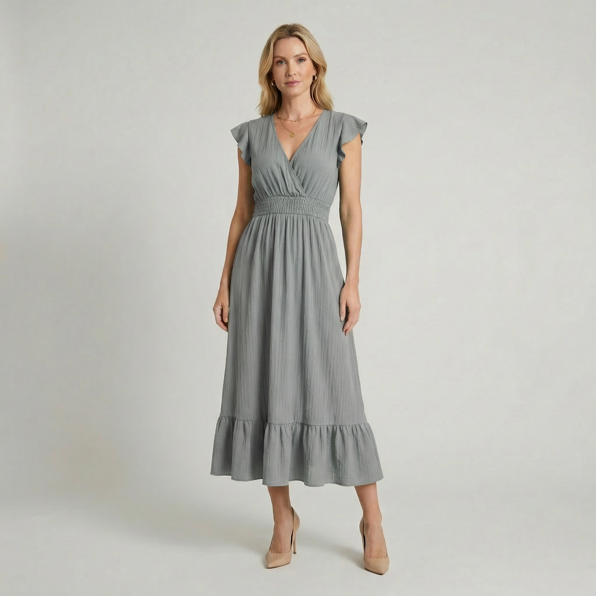 Women's Shirred Waist Midi Dress
