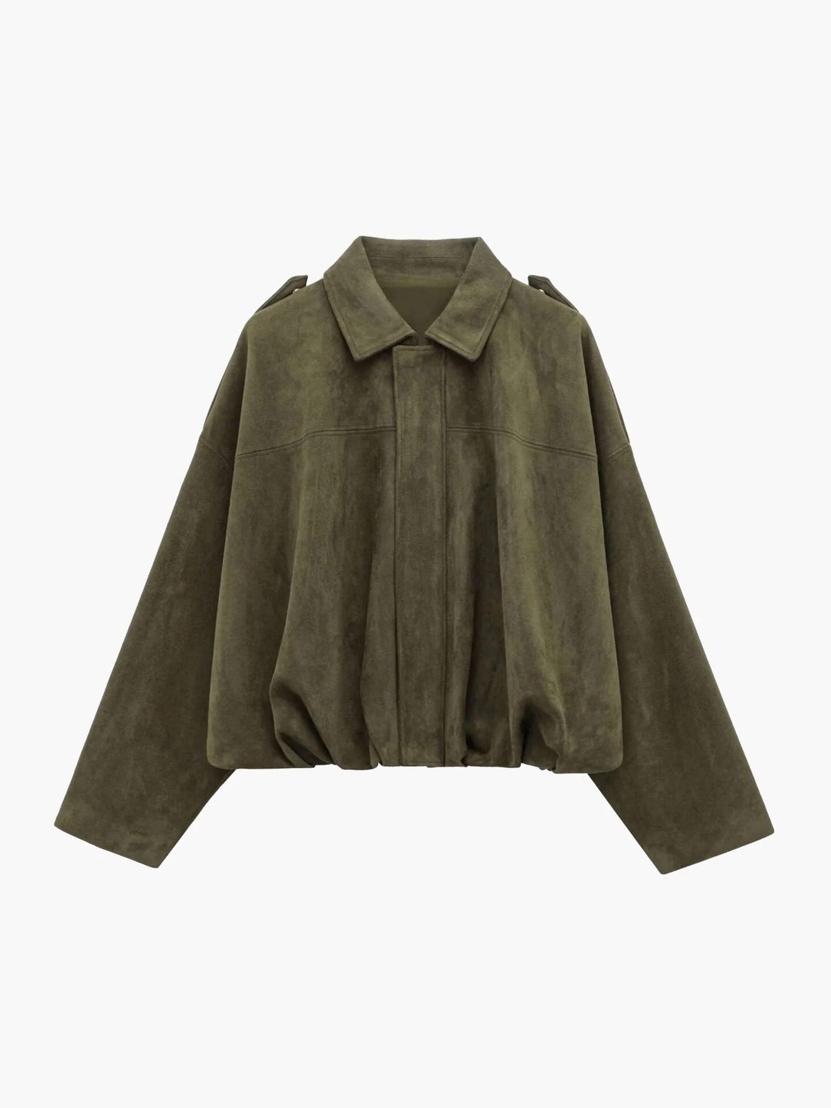 Faux Suede Bomber Jacket with Collar