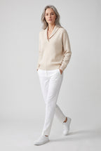 Sweater – women's relaxed ribbed V-neck — Cream