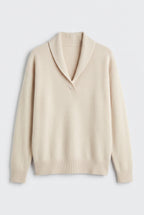Sweater – women's relaxed ribbed V-neck — Cream