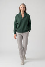 Sweater – women's relaxed ribbed V-neck — Green