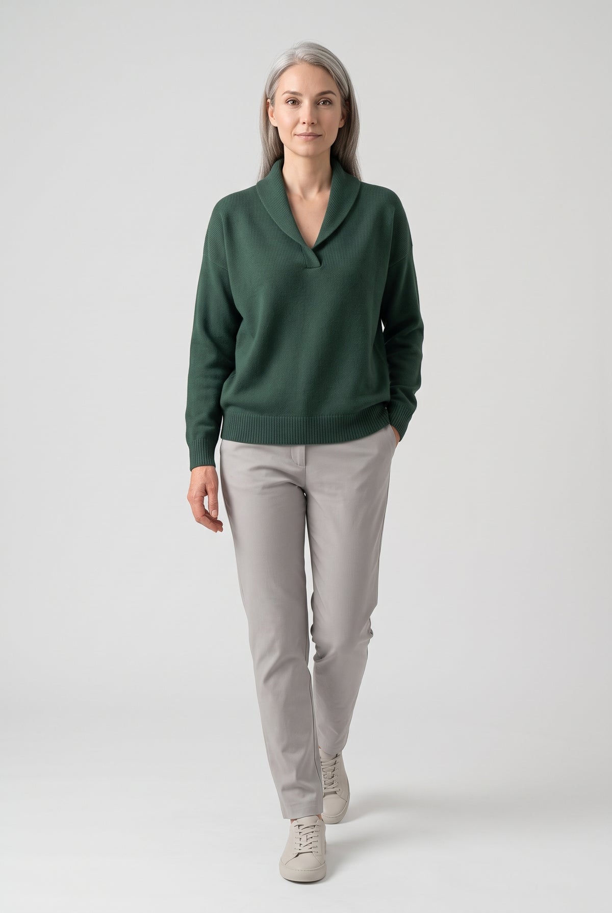 Sweater – women's relaxed ribbed V-neck — Green