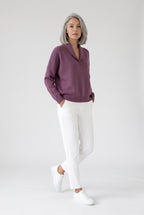 Sweater – women's relaxed ribbed V-neck — Purple