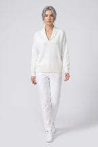 Sweater – women's relaxed ribbed V-neck — White