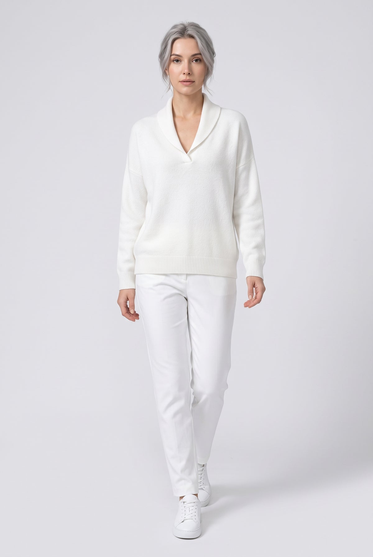 Sweater – women's relaxed ribbed V-neck — White