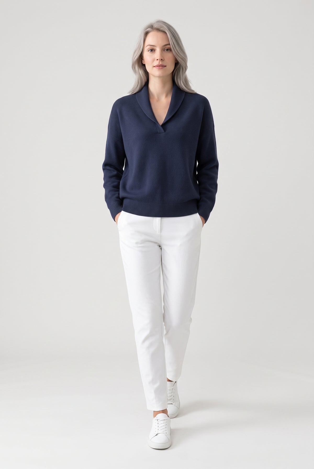 Sweater – women's relaxed ribbed V-neck — Blue