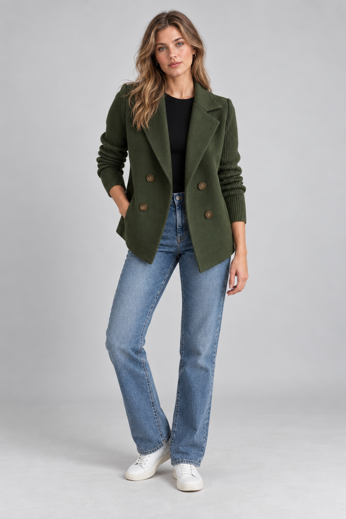 Knit Jacket – Women's Knit Sleeve Blazer Jacket — Green