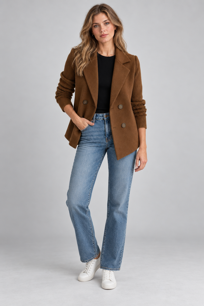Knit Jacket – Women's Knit Sleeve Blazer Jacket — Dark Brown