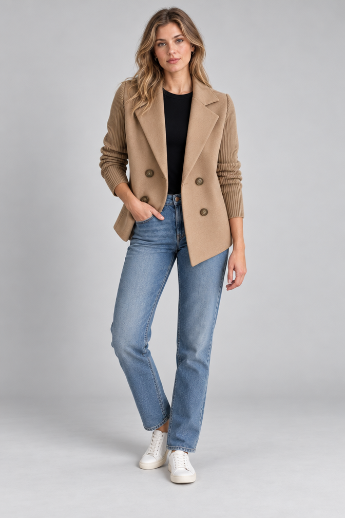 Knit Jacket – Women's Knit Sleeve Blazer Jacket — Brown