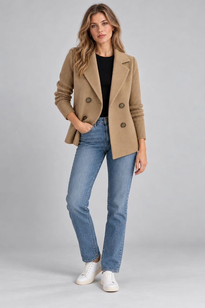 Knit Jacket – Women's Knit Sleeve Blazer Jacket — Khaki