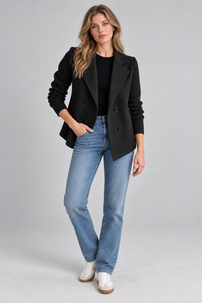 Knit Jacket – Women's Knit Sleeve Blazer Jacket — Black