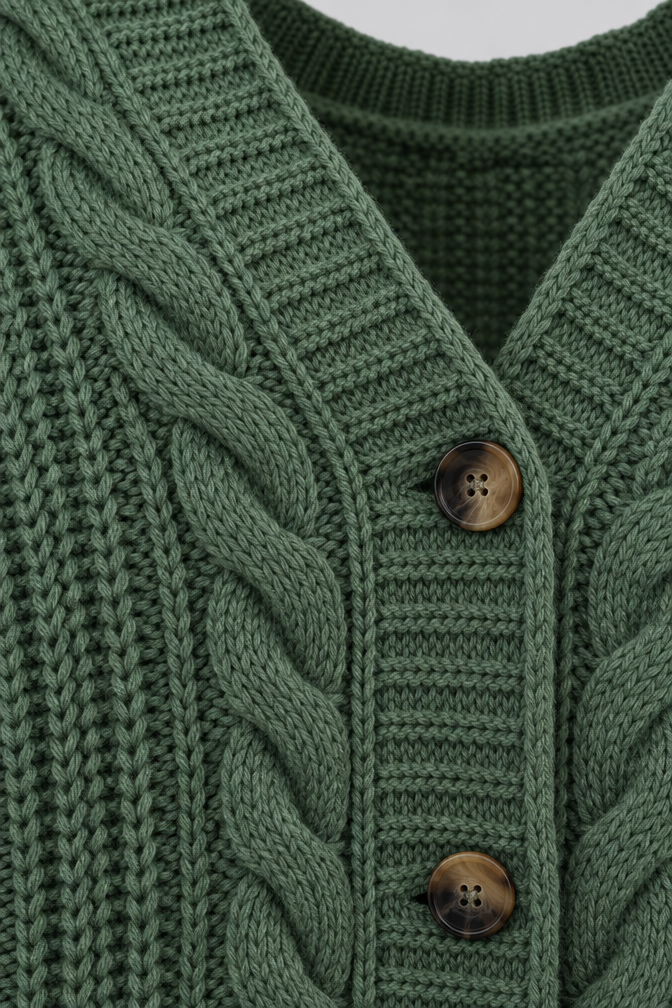 Mira – Women's Oversized Cable Knit Cardigan — Dark Green