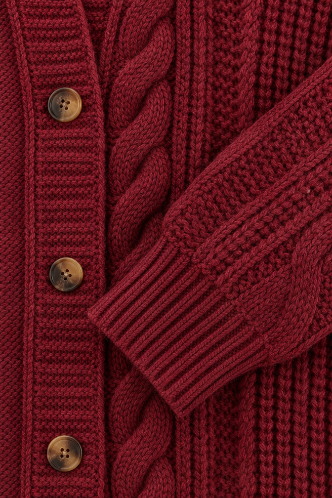 Mira – Women's Oversized Cable Knit Cardigan — Dark Red