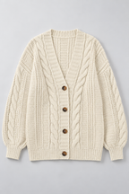 Mira – Women's Oversized Cable Knit Cardigan — Beige
