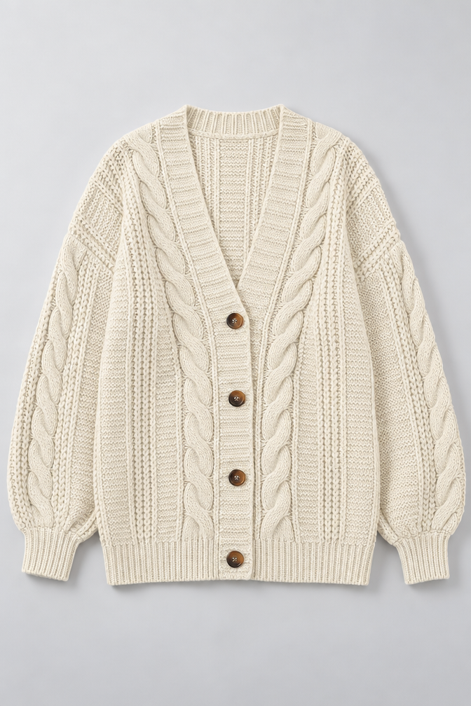 Mira – Women's Oversized Cable Knit Cardigan — Beige
