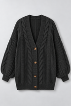 Mira – Women's Oversized Cable Knit Cardigan — Black