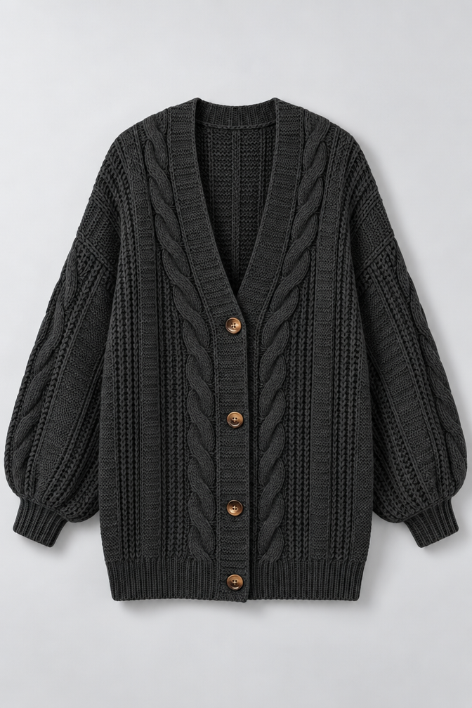 Mira – Women's Oversized Cable Knit Cardigan — Black