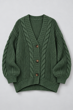 Mira – Women's Oversized Cable Knit Cardigan — Dark Green