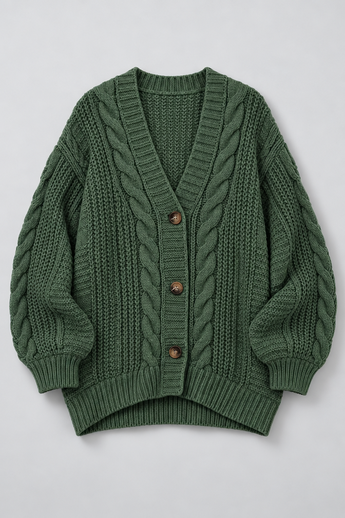 Mira – Women's Oversized Cable Knit Cardigan — Dark Green