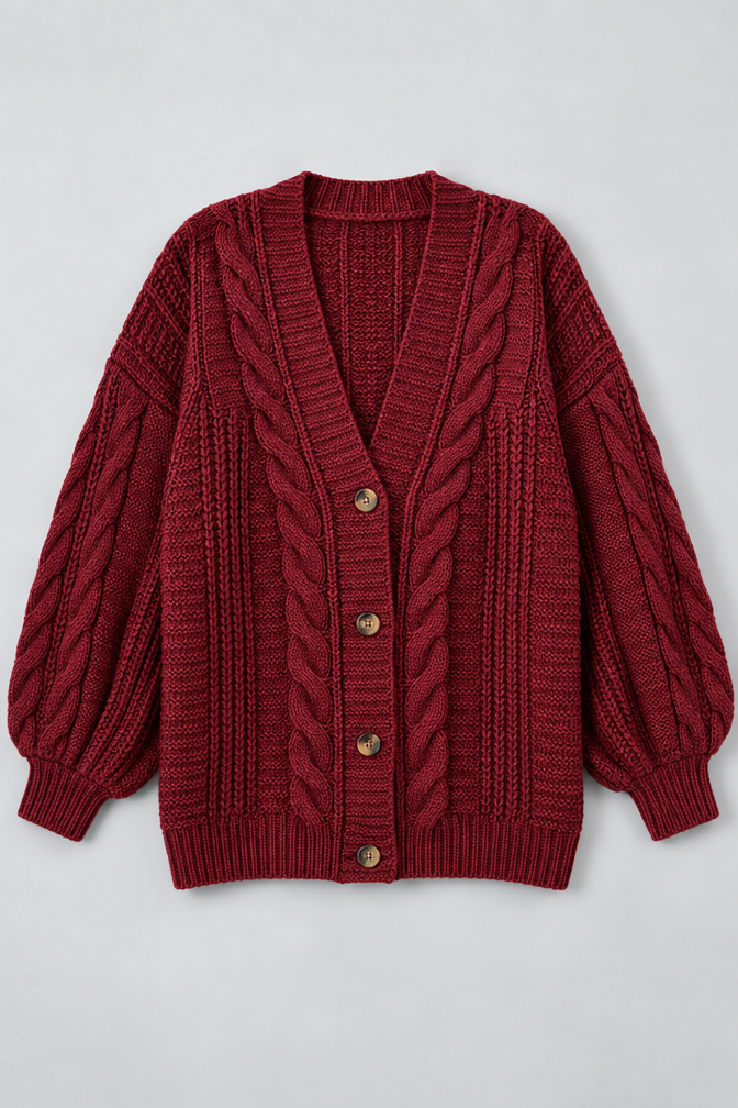 Mira – Women's Oversized Cable Knit Cardigan — Dark Red