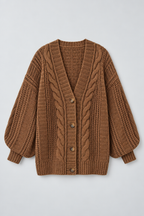Mira – Women's Oversized Cable Knit Cardigan — Brown
