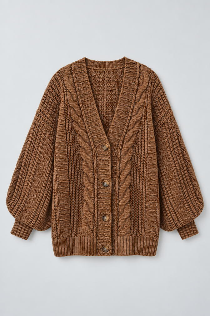 Mira – Women's Oversized Cable Knit Cardigan — Brown
