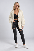 Mira – Women's Oversized Cable Knit Cardigan — Beige